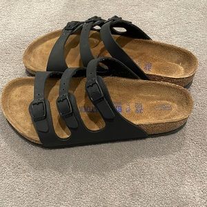size 39 three strap black wide shoe birkenstock